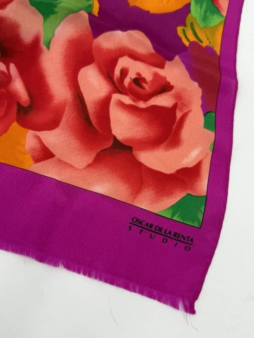 OSCAR DE LA RENTA STUDIO Bright Pink Floral Silk Scarf
